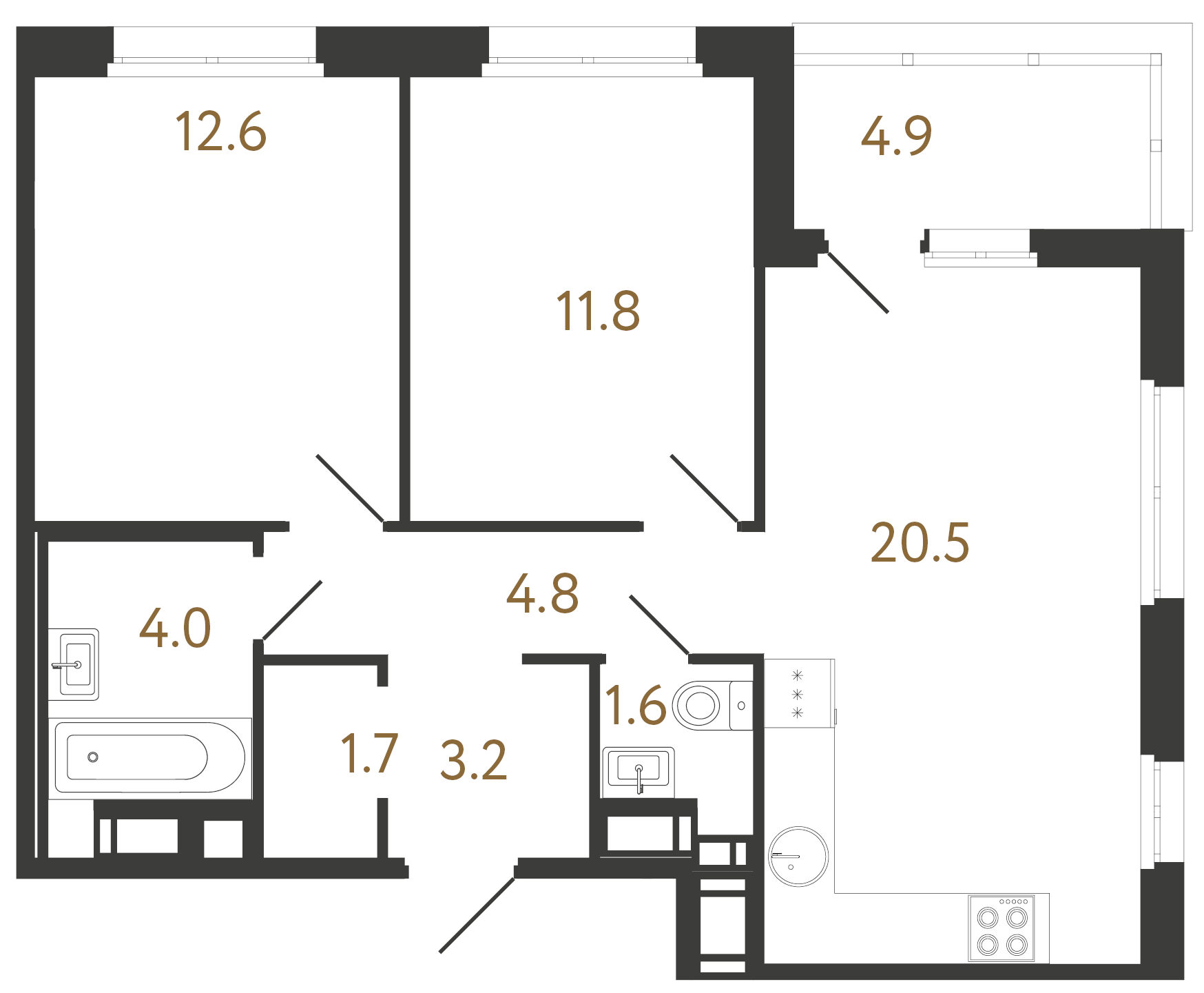 2-комнатная квартира №6 в: Литера: 60.2 м²; этаж: 8 - купить в Санкт-Петербурге