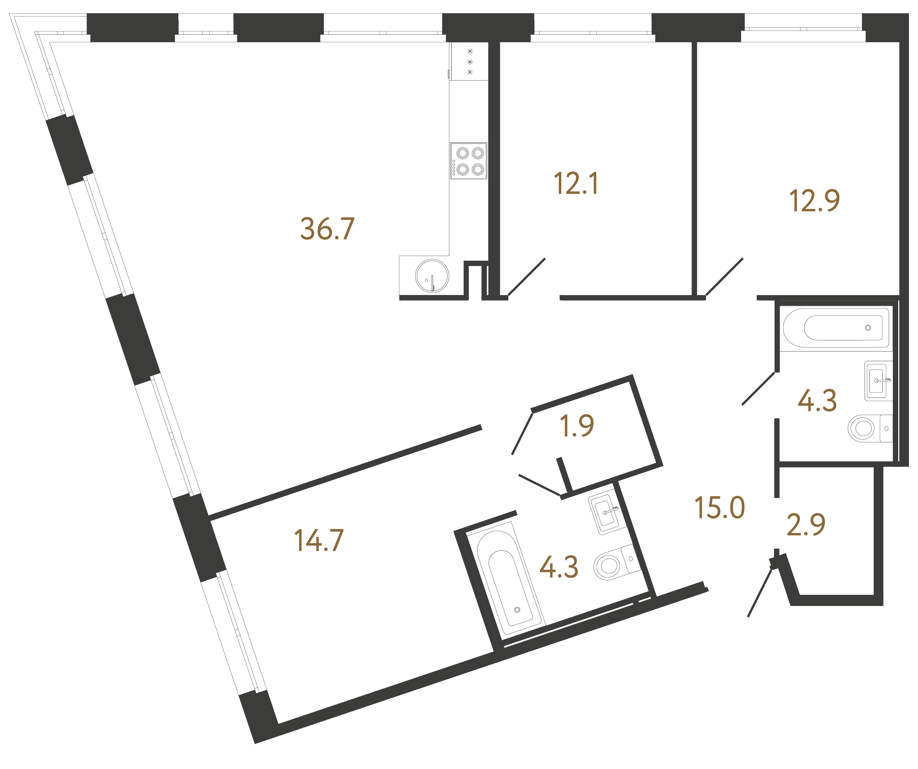 3-комнатная квартира №6 в: Литера: 104.8 м²; этаж: 3 - купить в Санкт-Петербурге