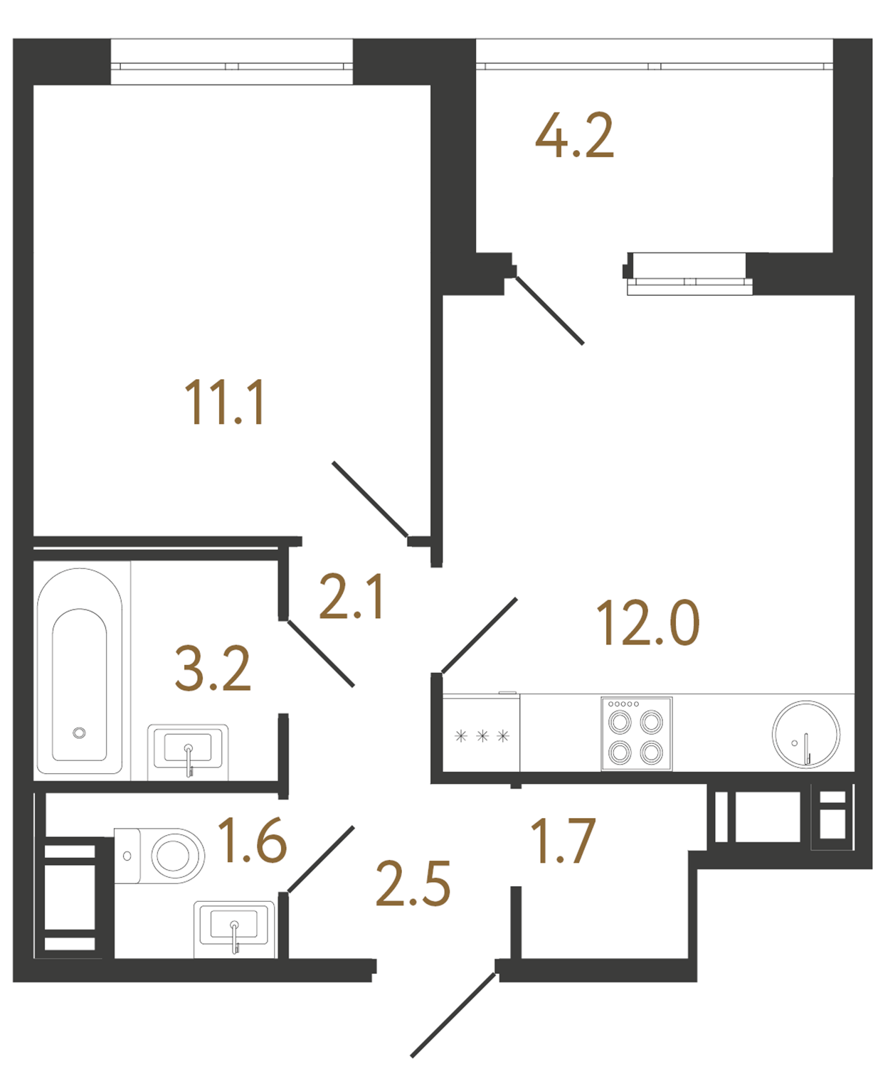 1-комнатная квартира  №43 в Литера: 34.2 м², этаж 10 - купить в Санкт-Петербурге