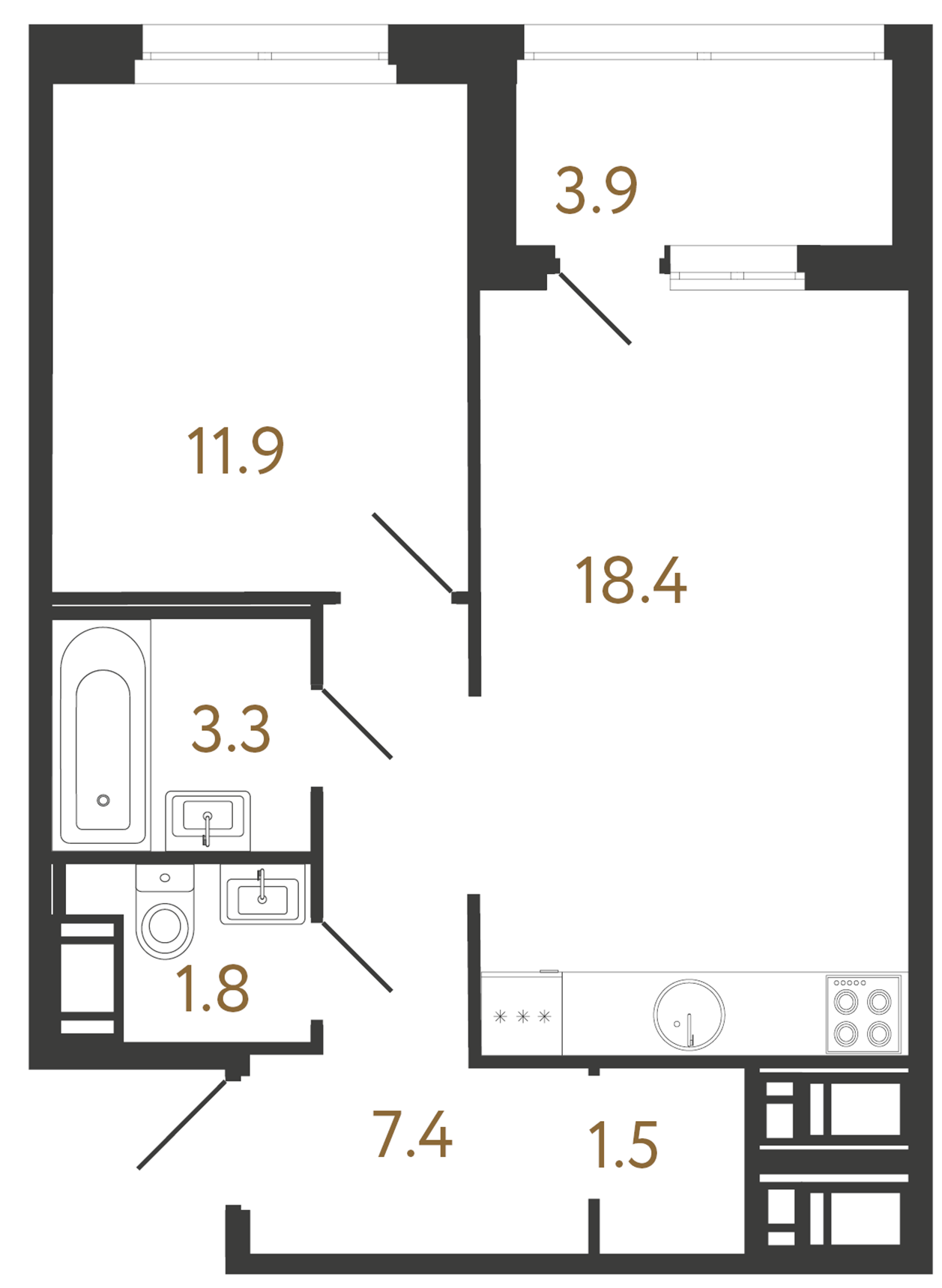 1-комнатная квартира  №82 в Литера: 44.3 м², этаж 6 - купить в Санкт-Петербурге