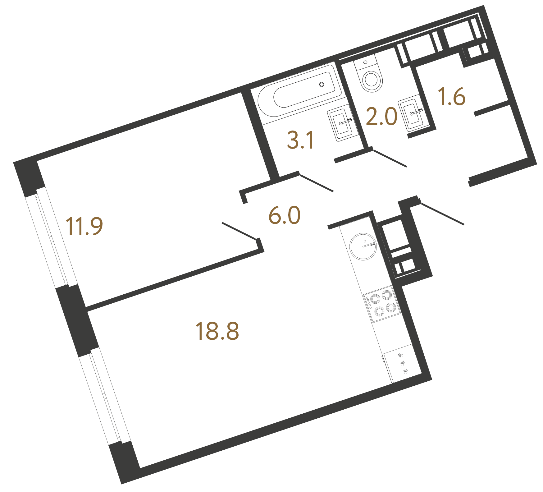 1-комнатная квартира  №136 в Литера: 43.4 м², этаж 7 - купить в Санкт-Петербурге