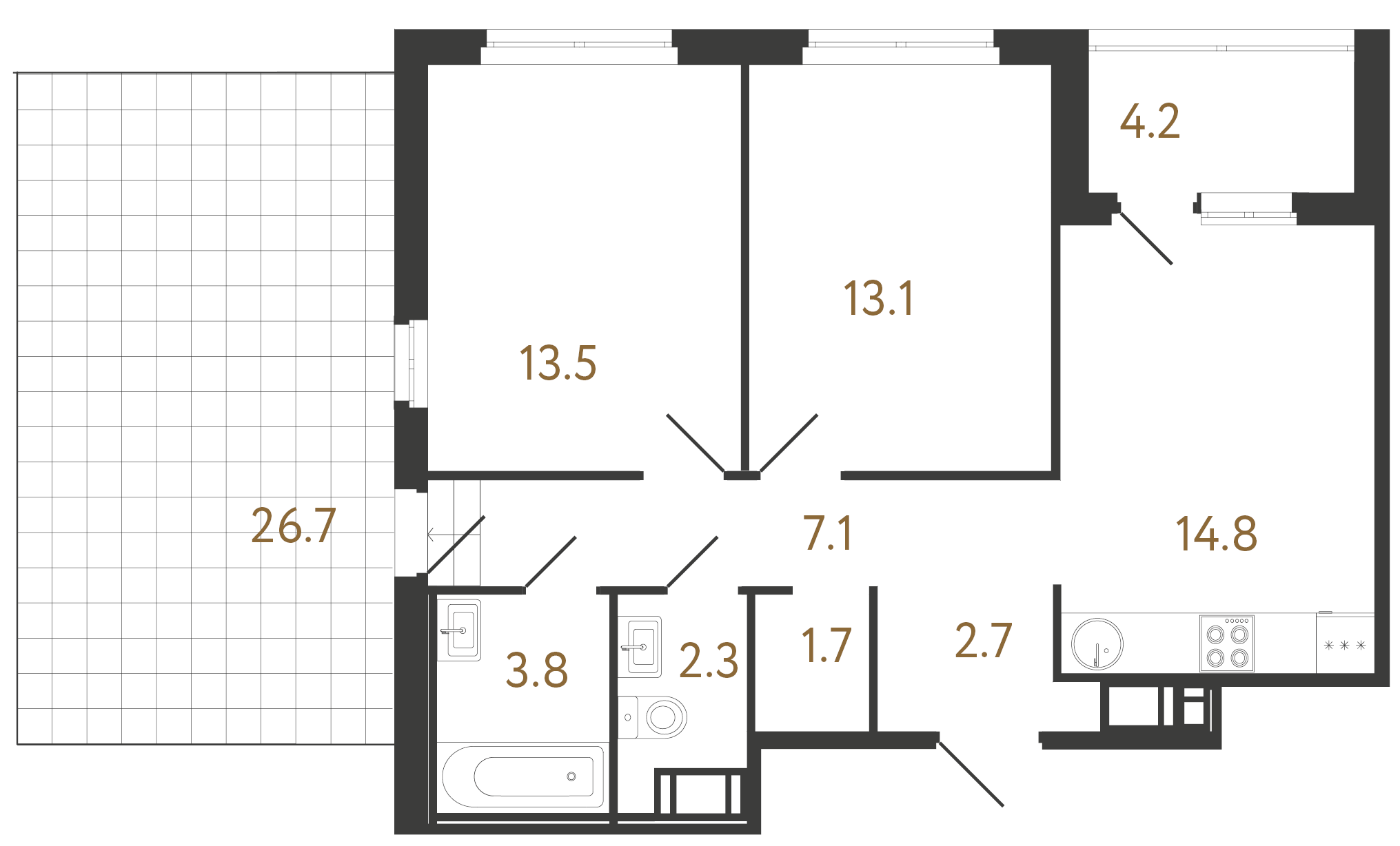 2-комнатная квартира  №37 в Литера: 59 м², этаж 9 - купить в Санкт-Петербурге