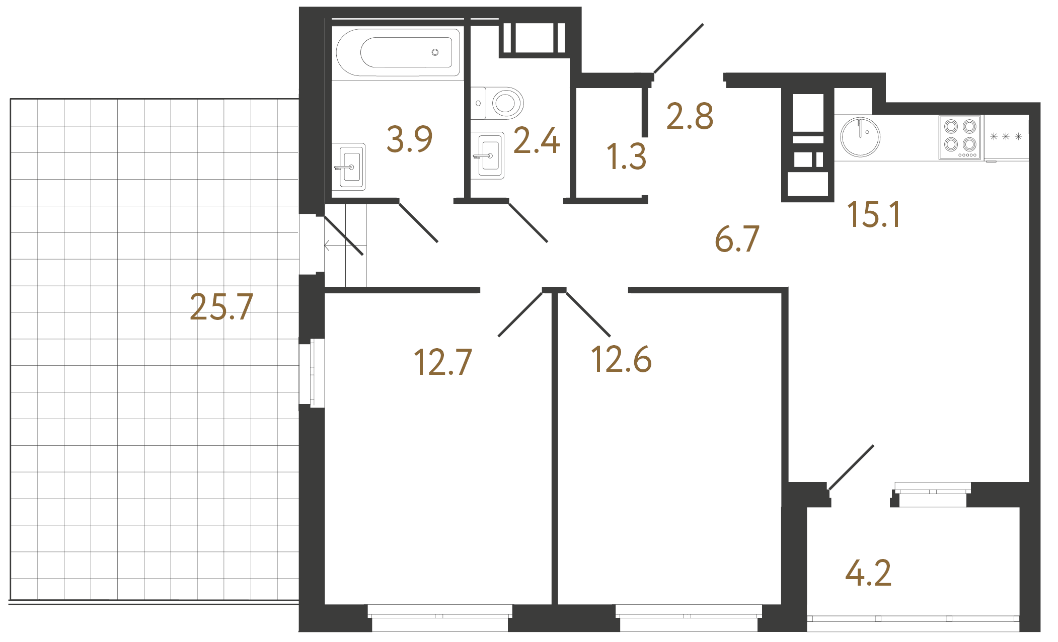 2-комнатная квартира  №36 в Литера: 57.5 м², этаж 9 - купить в Санкт-Петербурге