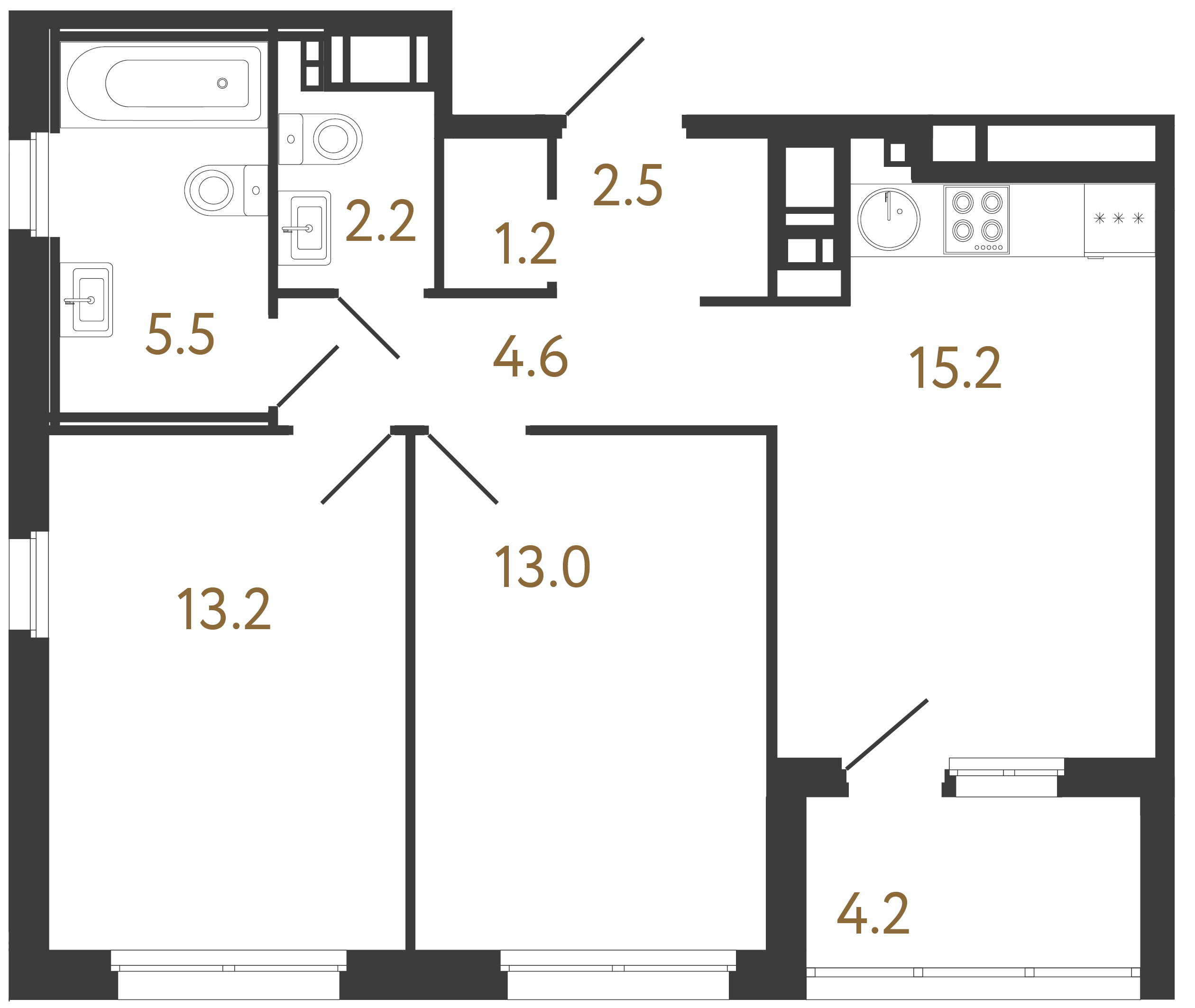 2-комнатная квартира, 57.4 м²; этаж: 12 - купить в Санкт-Петербурге