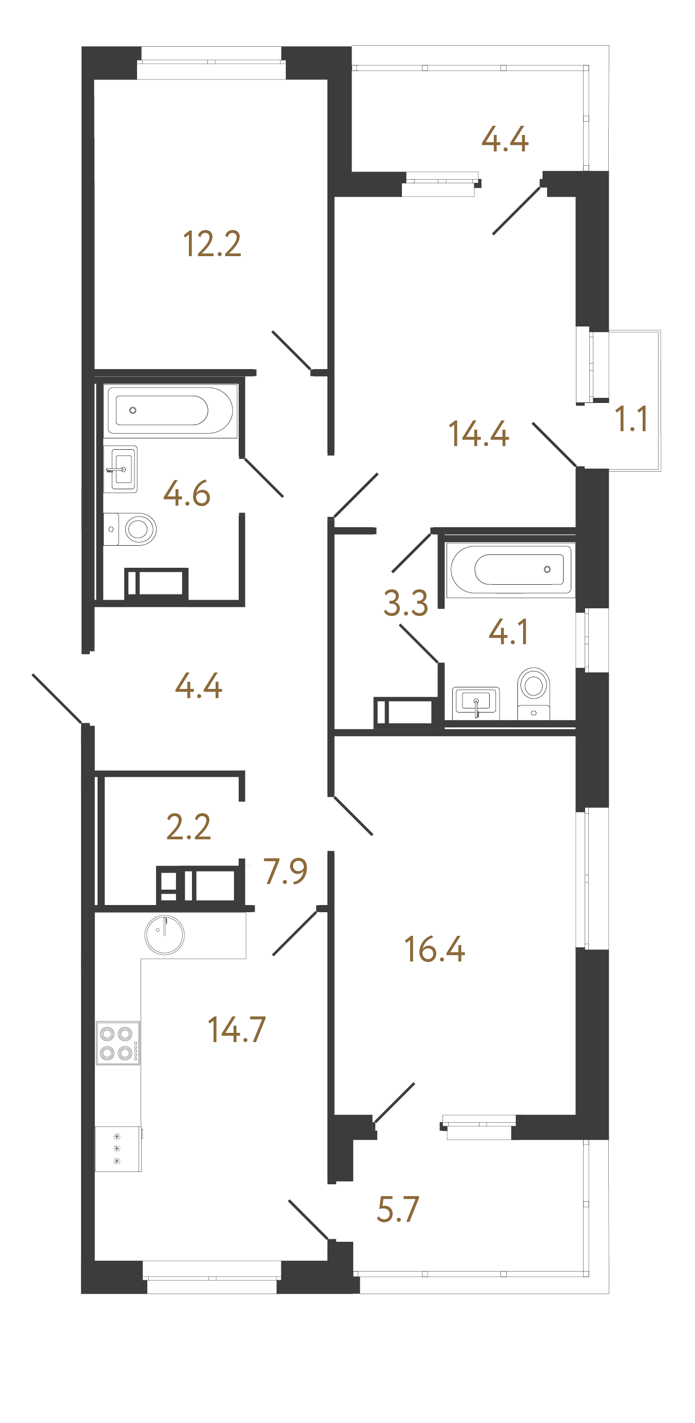 3-комнатная квартира, 84.2 м²; этаж: 7 - купить в Санкт-Петербурге