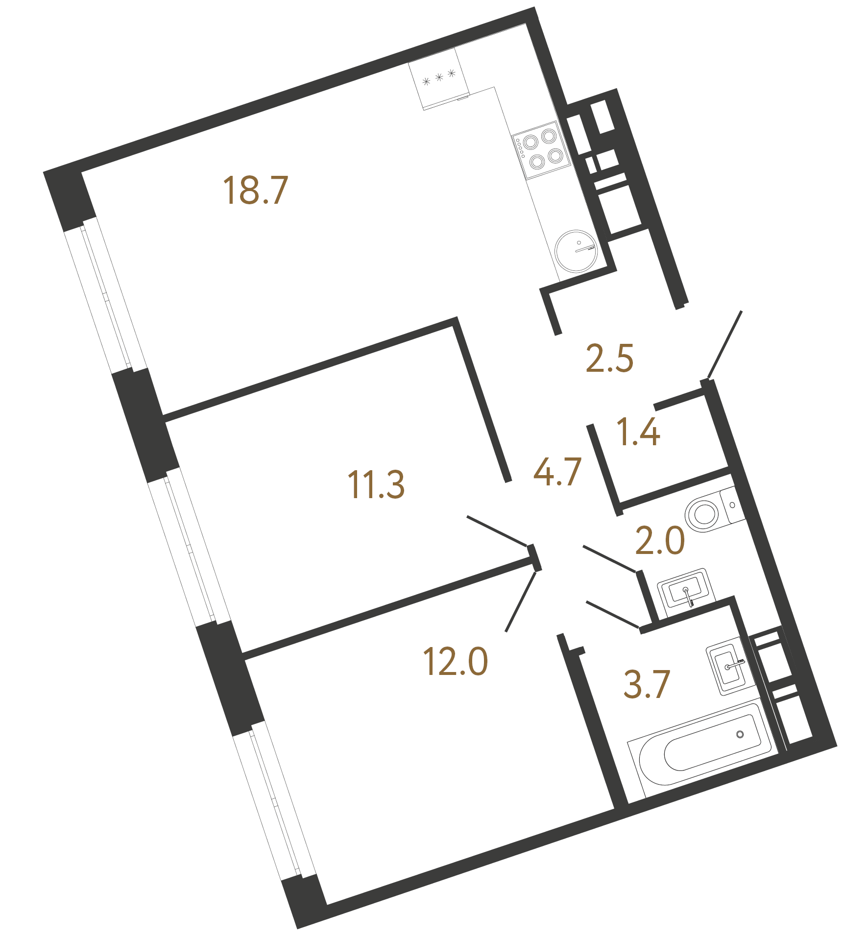 2-комнатная квартира №6 в: Литера: 56.3 м²; этаж: 7 - купить в Санкт-Петербурге