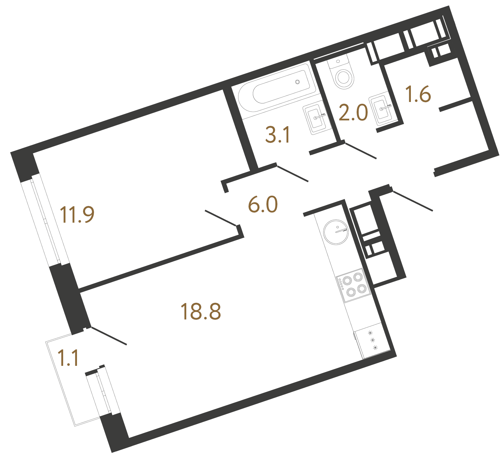 1-комнатная квартира  №112 в Литера: 43.4 м², этаж 4 - купить в Санкт-Петербурге