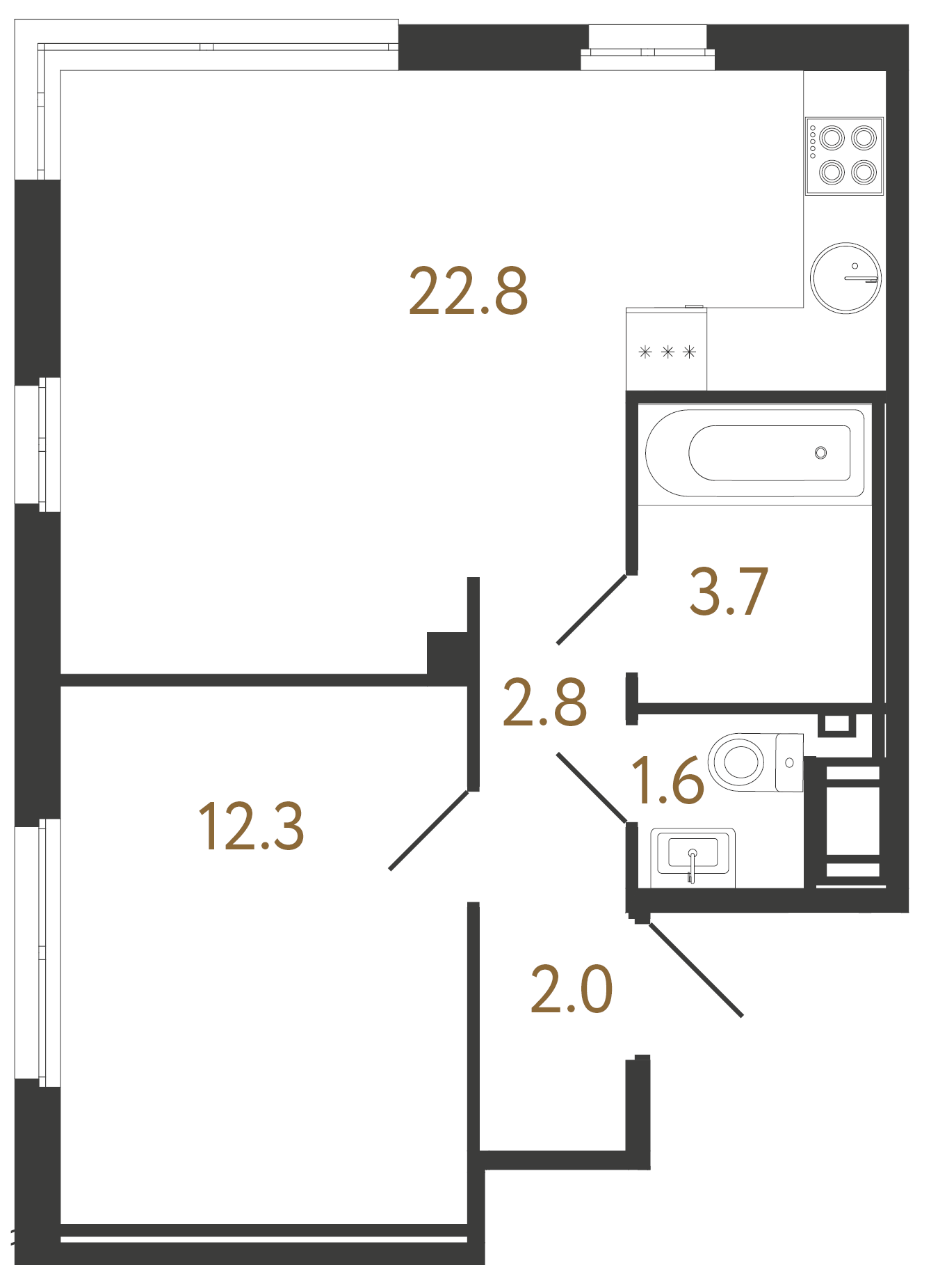 1-комнатная квартира, 45.1 м²; этаж: 12 - купить в Санкт-Петербурге