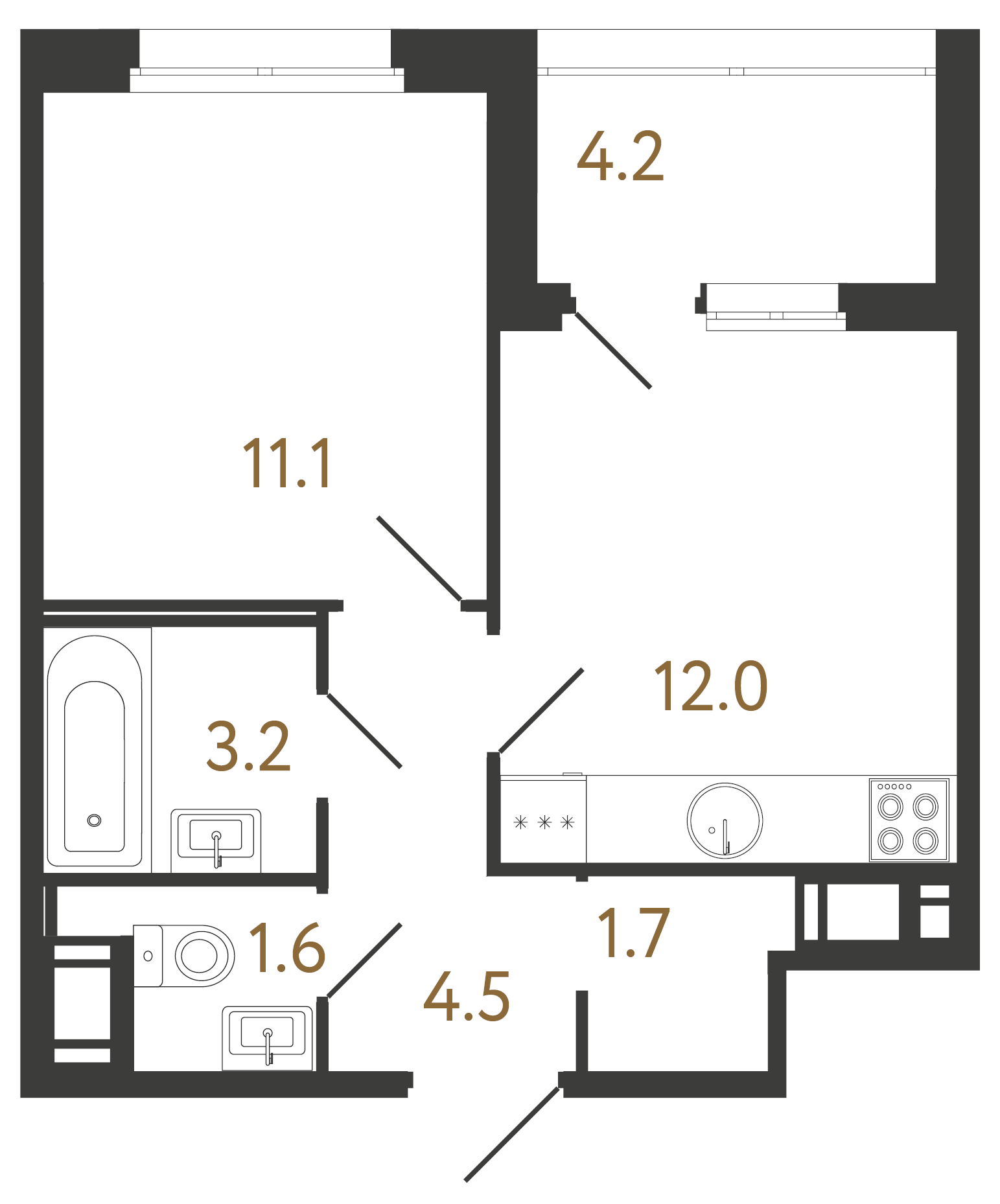 1-комнатная квартира  №28 в Литера: 34.1 м², этаж 7 - купить в Санкт-Петербурге