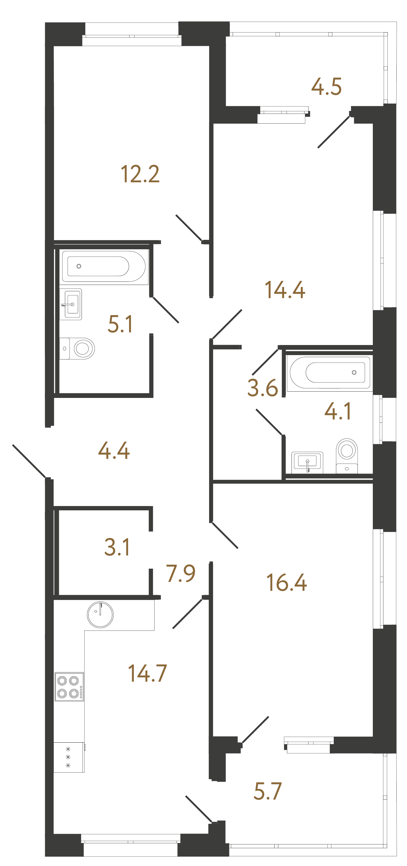 3-комнатная квартира, 85.9 м²; этаж: 3 - купить в Санкт-Петербурге