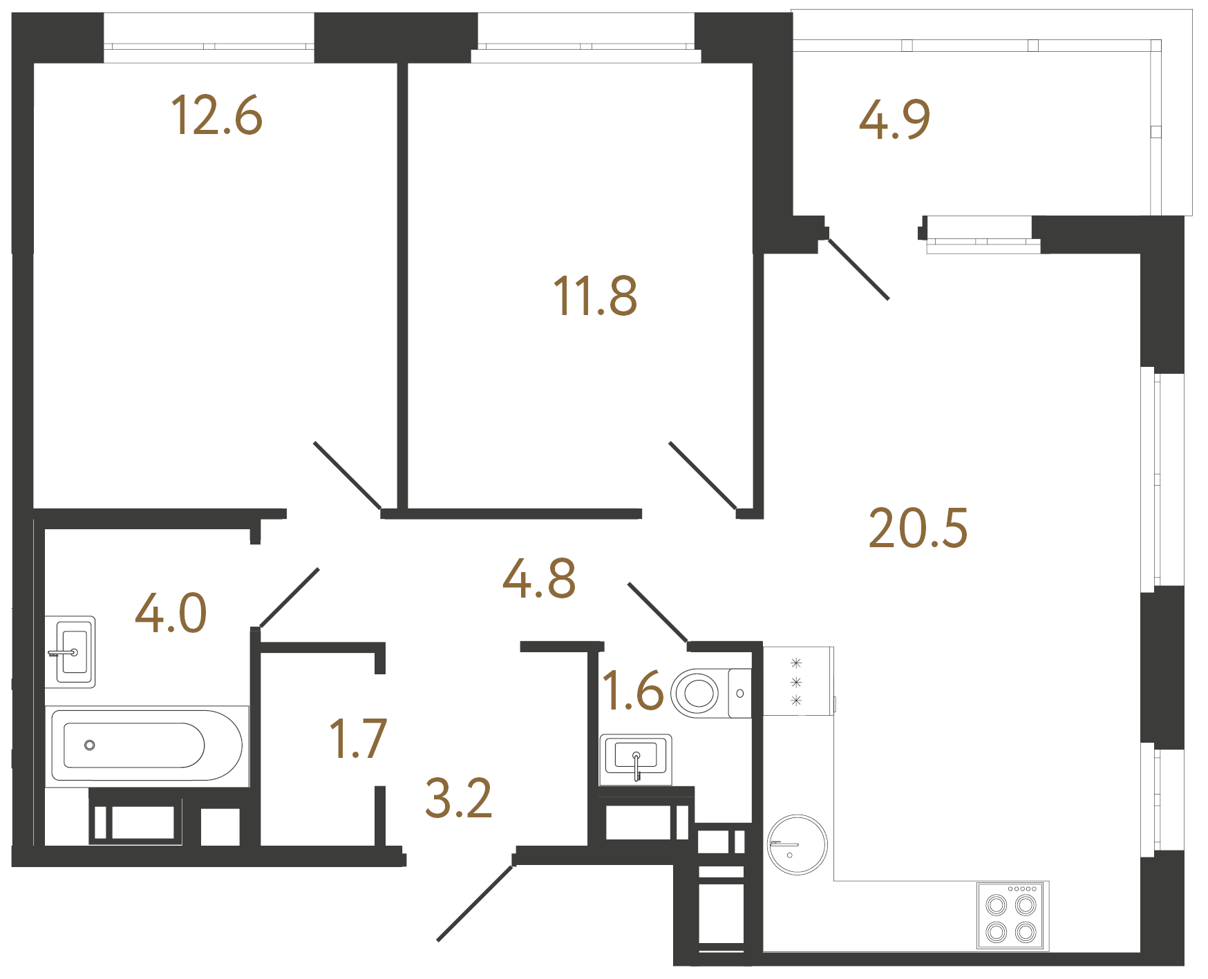 2-комнатная квартира  №24 в Литера: 60.2 м², этаж 6 - купить в Санкт-Петербурге