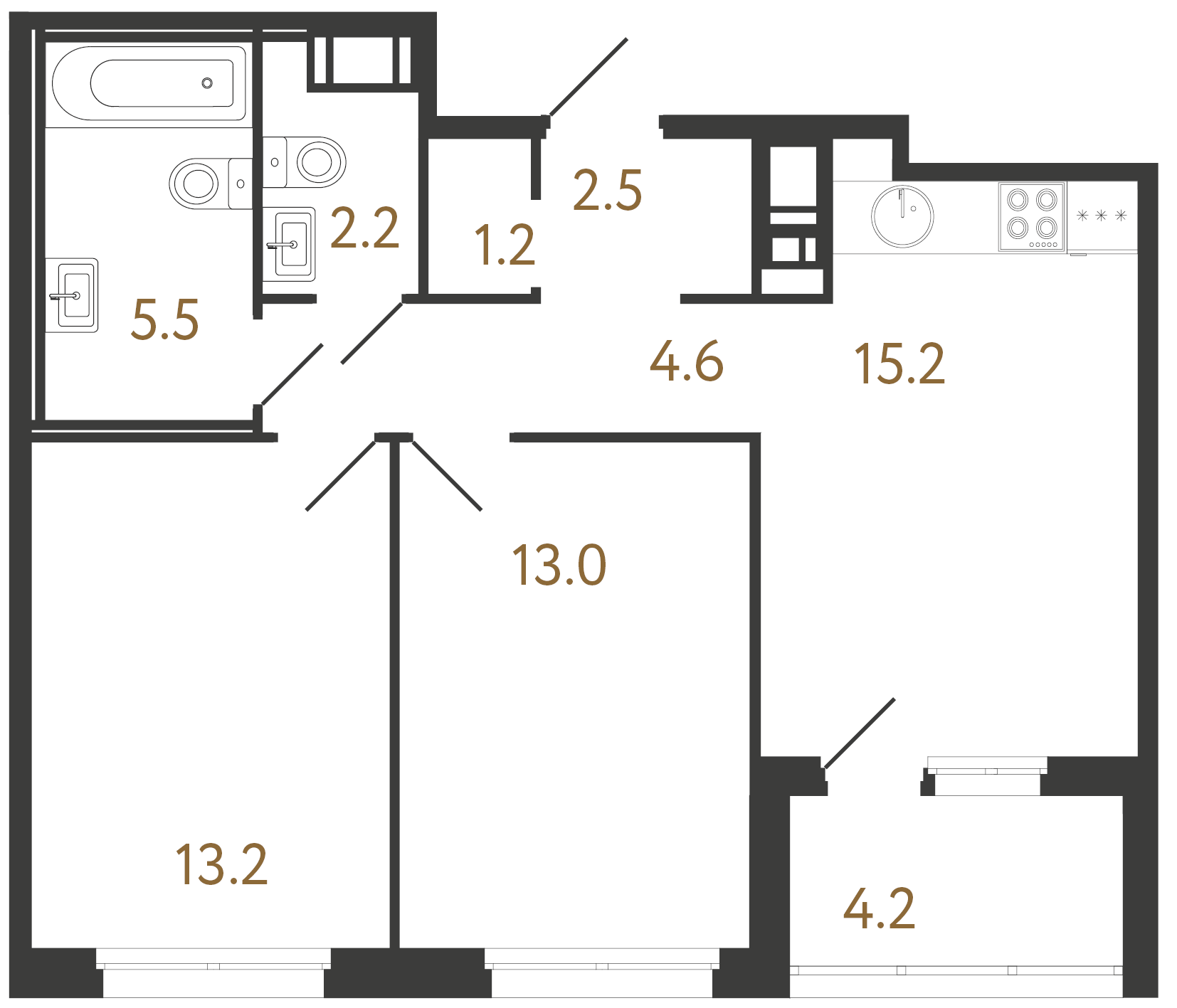 2-комнатная квартира №6 в: Литера: 57.4 м²; этаж: 7 - купить в Санкт-Петербурге