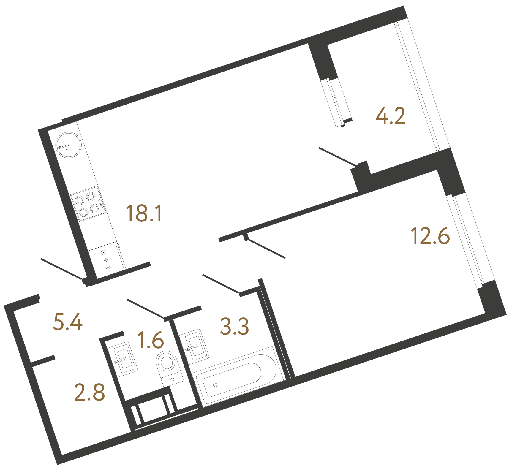 1-комнатная квартира, 43.8 м²; этаж: 4 - купить в Санкт-Петербурге