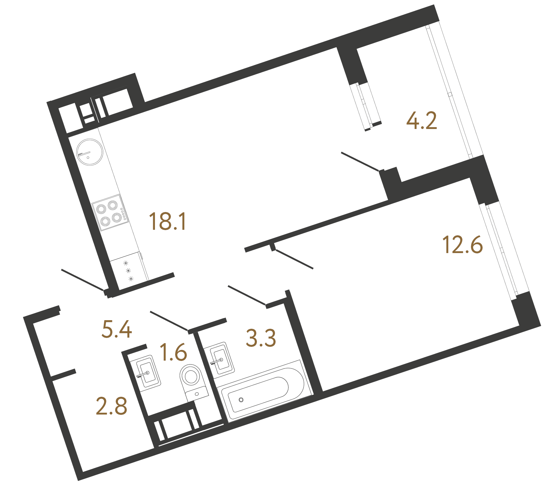 1-комнатная квартира  №70 в Литера: 43.8 м², этаж 5 - купить в Санкт-Петербурге