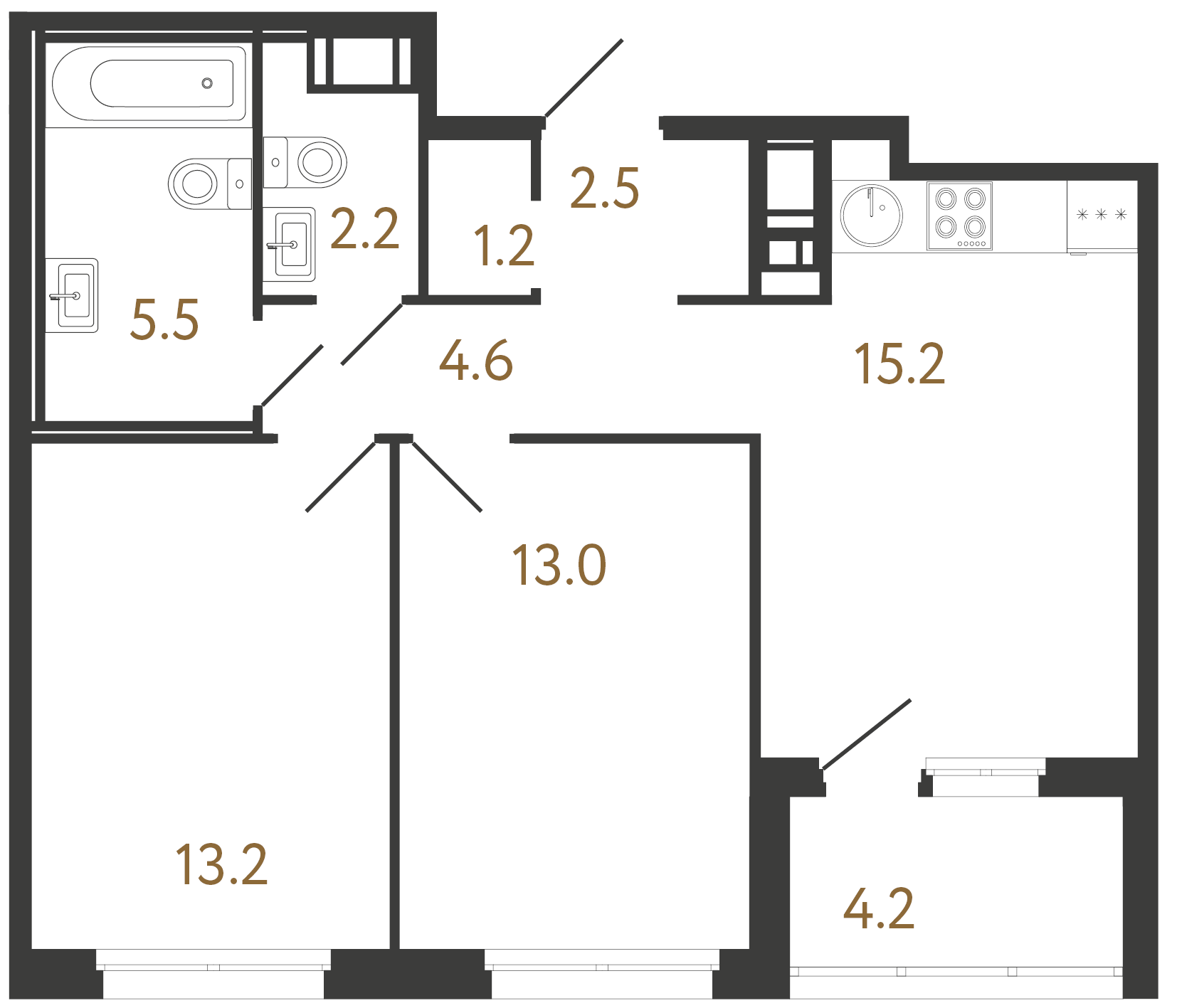 2-комнатная квартира, 57.4 м²; этаж: 5 - купить в Санкт-Петербурге