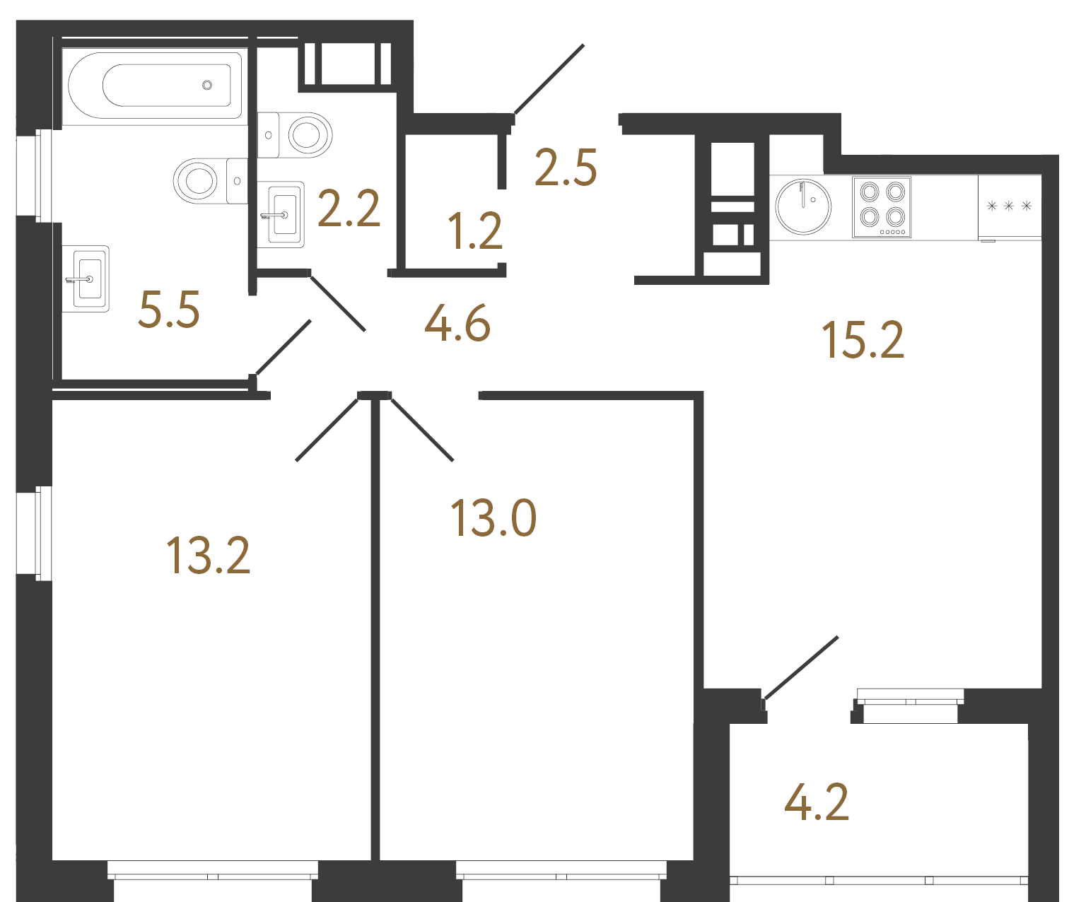 2-комнатная квартира  №41 в Литера: 57.4 м², этаж 10 - купить в Санкт-Петербурге