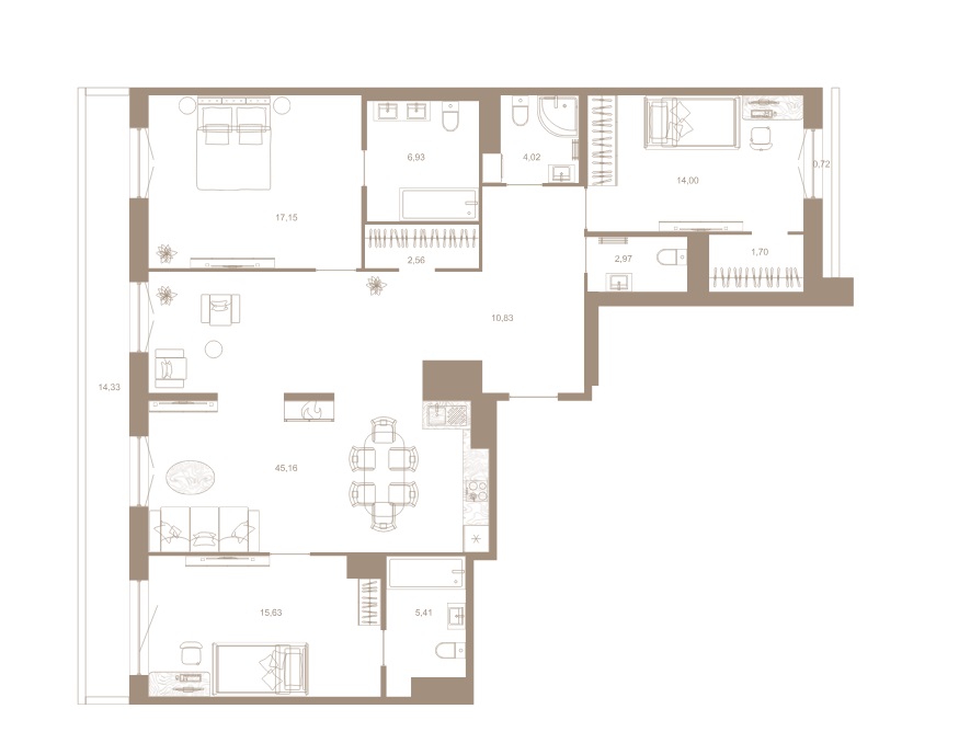 3-комнатная квартира  №28 в Северная корона Residence: 131.2 м², этаж 7 - купить в Санкт-Петербурге