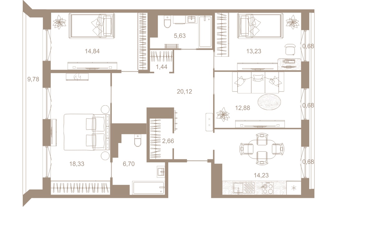 4-комнатная квартира  №67 в Северная корона Residence: 114.1 м², этаж 7 - купить в Санкт-Петербурге