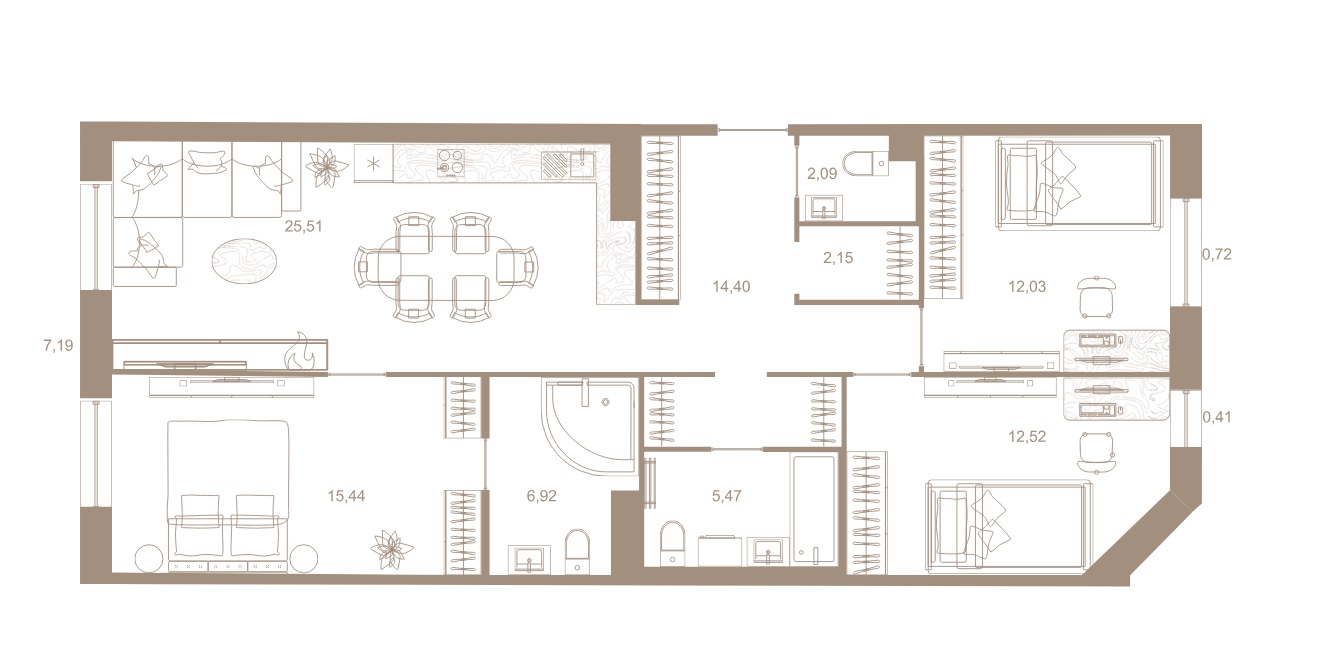 3-комнатная квартира  №44 в Северная корона Residence: 99.2 м², этаж 7 - купить в Санкт-Петербурге