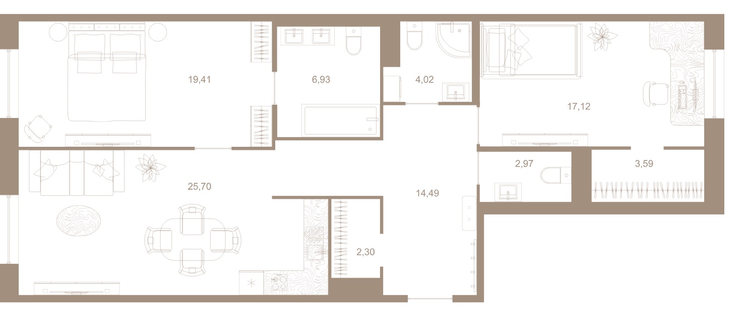 2-комнатная квартира  №13 в Северная корона Residence: 96.5 м², этаж 3 - купить в Санкт-Петербурге