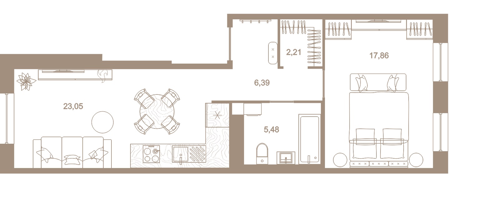 1-комнатная квартира  №226 в Северная корона Residence: 55 м², этаж 8 - купить в Санкт-Петербурге