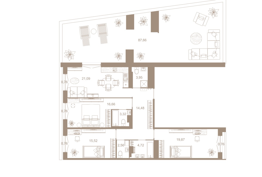 3-комнатная квартира  №319 в Северная корона Residence: 127.7 м², этаж 8 - купить в Санкт-Петербурге