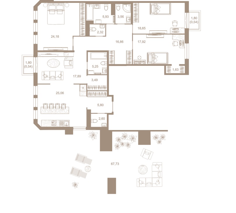 4-комнатная квартира  №122 в Северная корона Residence: 169.2 м², этаж 8 - купить в Санкт-Петербурге