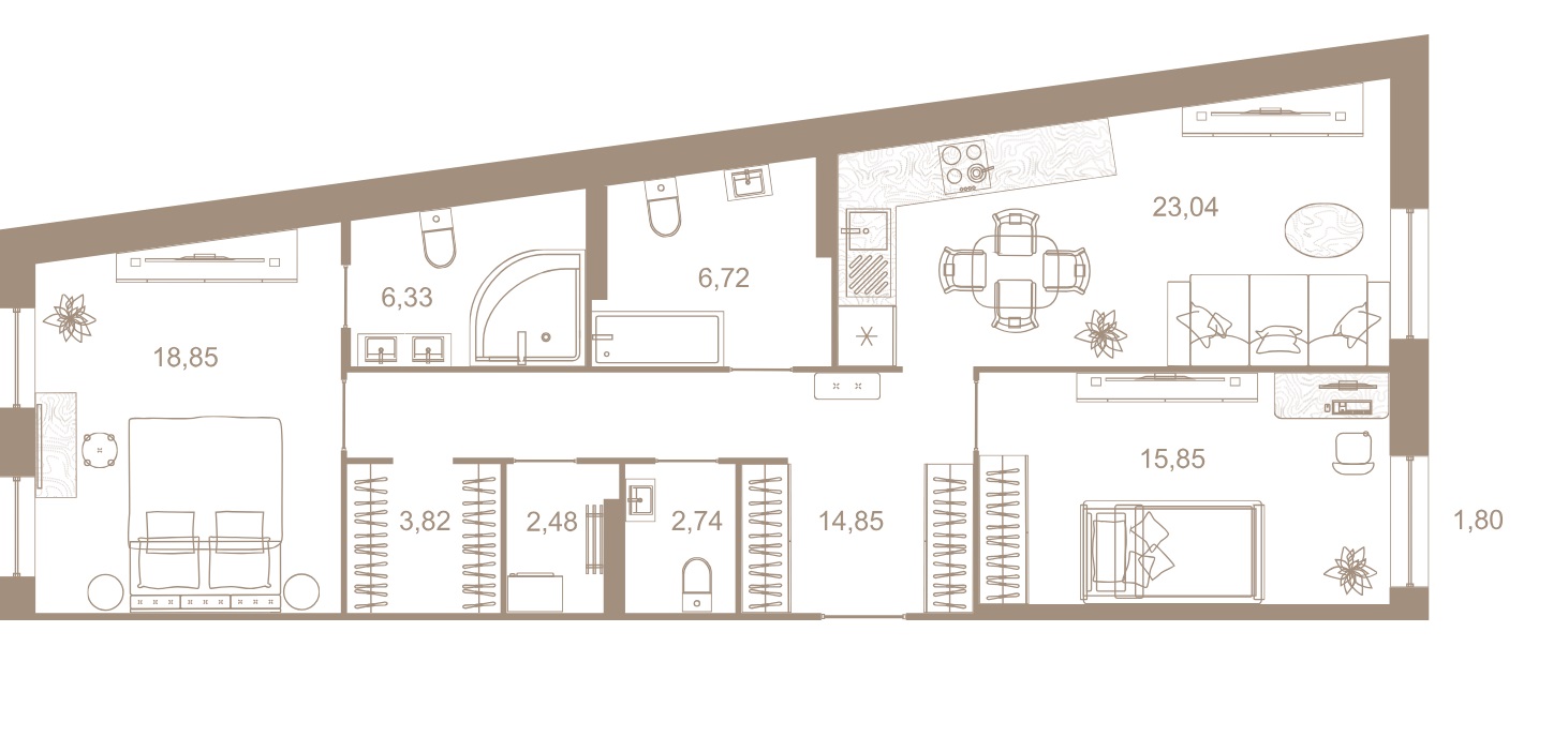 2-комнатная квартира  №312 в Северная корона Residence: 95.1 м², этаж 5 - купить в Санкт-Петербурге