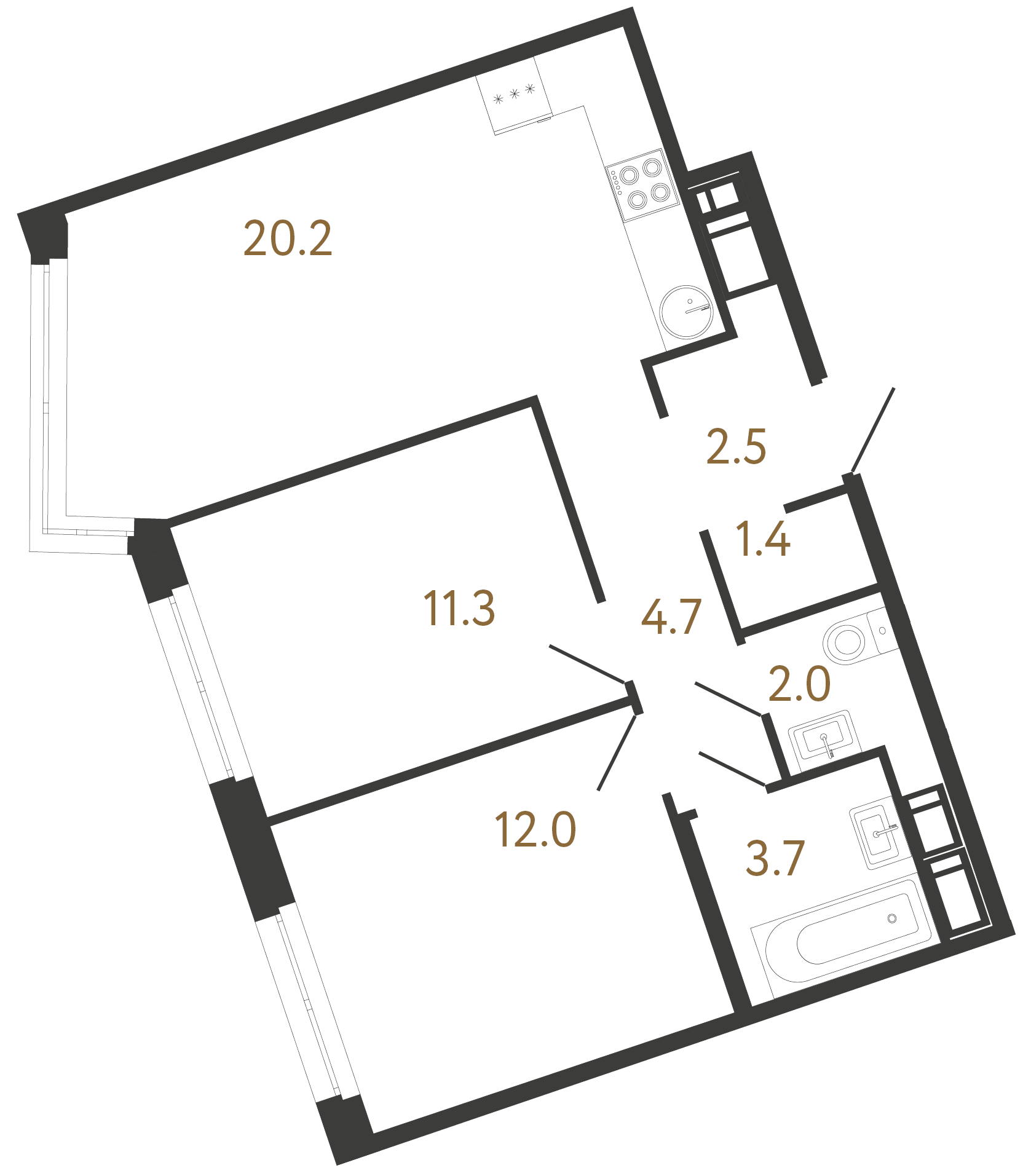 2-комнатная квартира  №64 в Литера: 57.8 м², этаж 4 - купить в Санкт-Петербурге