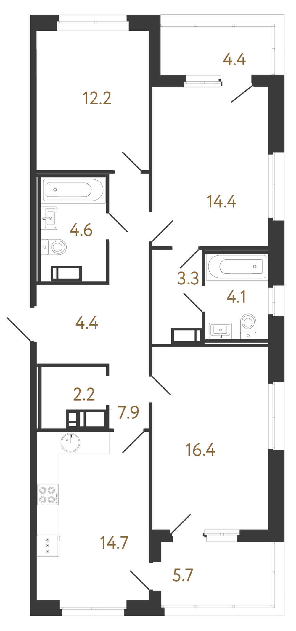 3-комнатная квартира  №172 в Литера: 84.2 м², этаж 8 - купить в Санкт-Петербурге