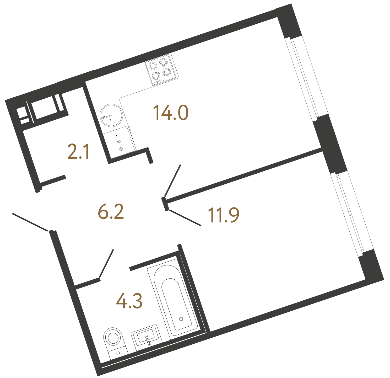 1-комнатная квартира  №124 в Литера: 38.5 м², этаж 6 - купить в Санкт-Петербурге