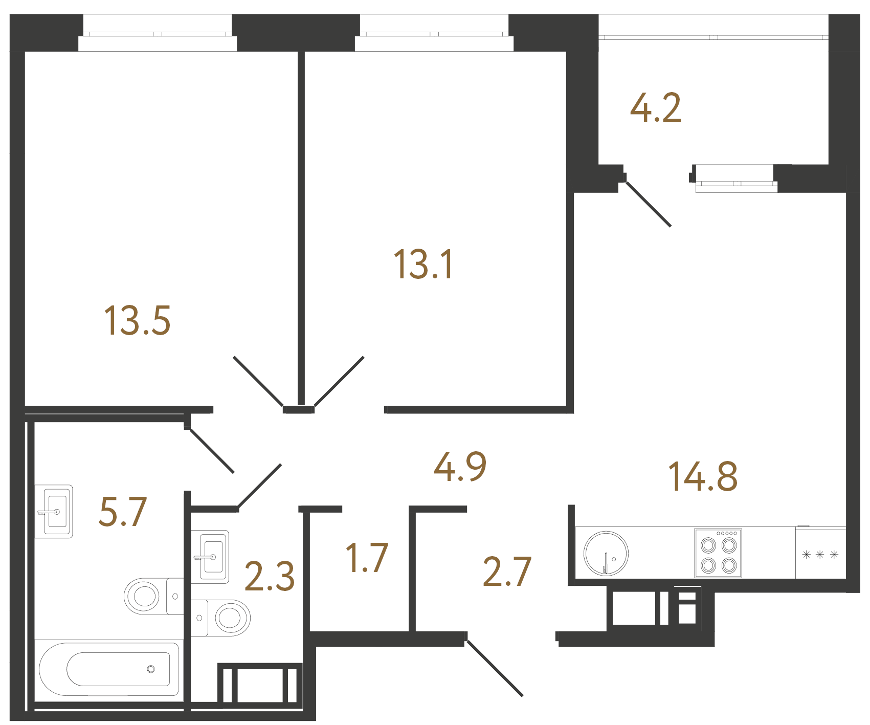 2-комнатная квартира  №12 в Литера: 58.7 м², этаж 4 - купить в Санкт-Петербурге