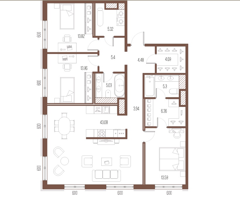 3-комнатная квартира  №652 в Малоохтинский, 68: 124.9 м², этаж 8 - купить в Санкт-Петербурге