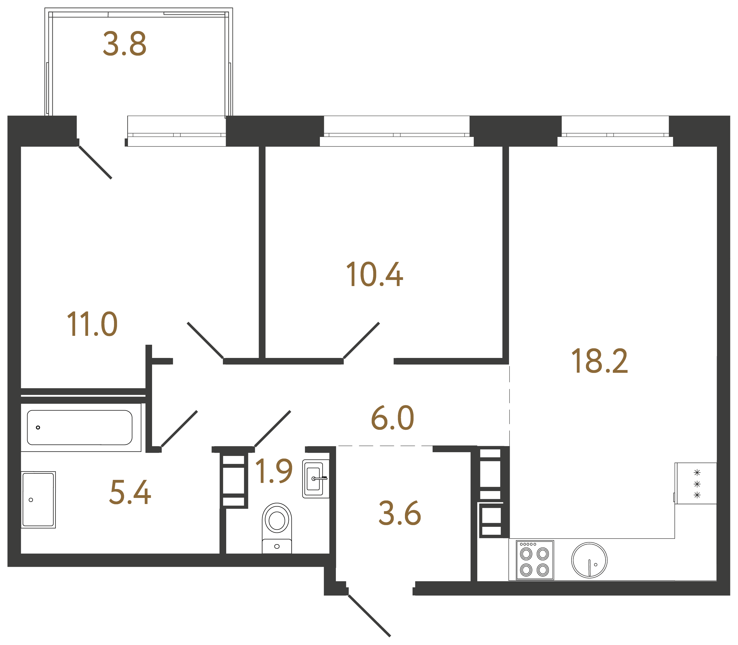 2-комнатная квартира, 56.5 м²; этаж: 3 - купить в Санкт-Петербурге