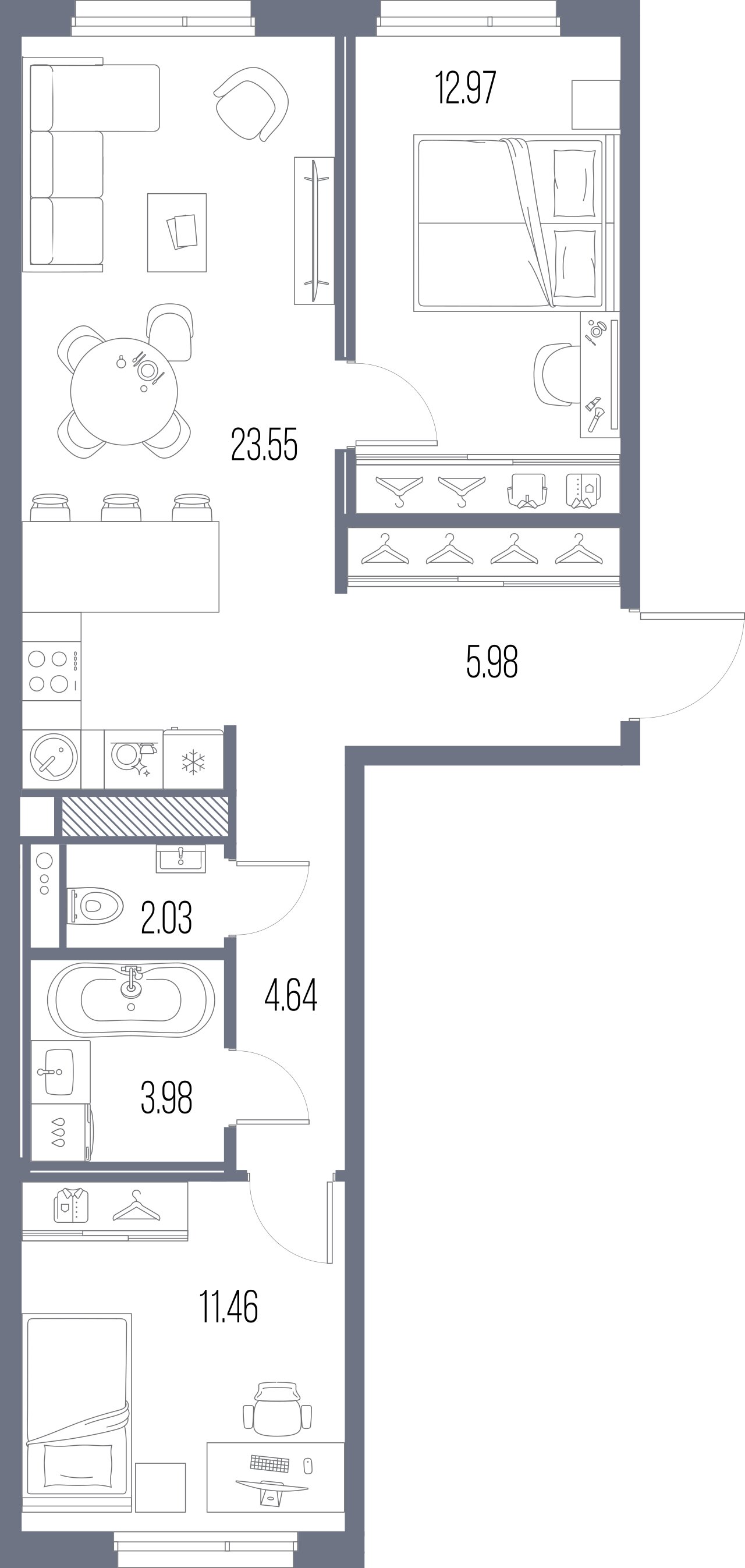 2-комнатная квартира, 64.6 м²; этаж: 10 - купить в Санкт-Петербурге