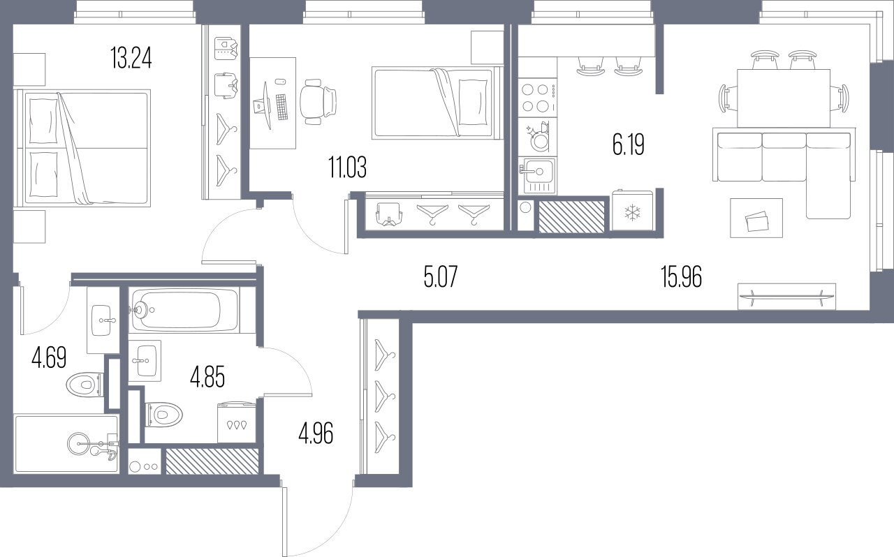 2-комнатная квартира, 65.72 м²; этаж: 6 - купить в Санкт-Петербурге