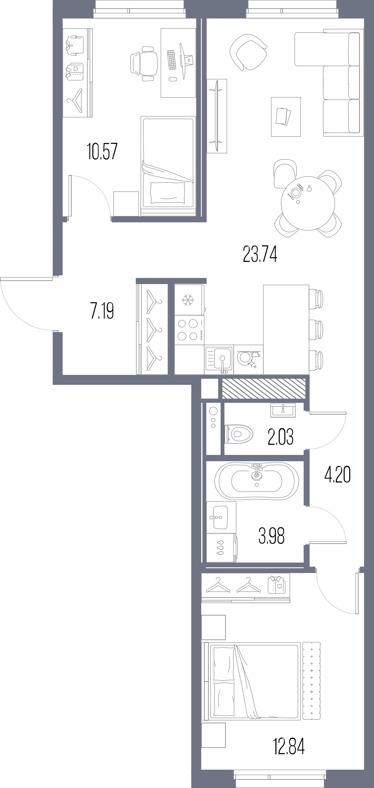 2-комнатная квартира, 64.54 м²; этаж: 10 - купить в Санкт-Петербурге