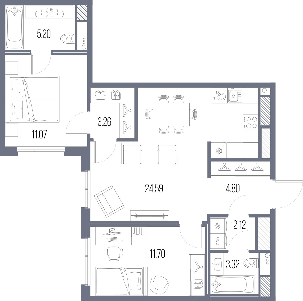 2-комнатная квартира  №224 в Северная корона Residence: 66.08 м², этаж 9 - купить в Санкт-Петербурге