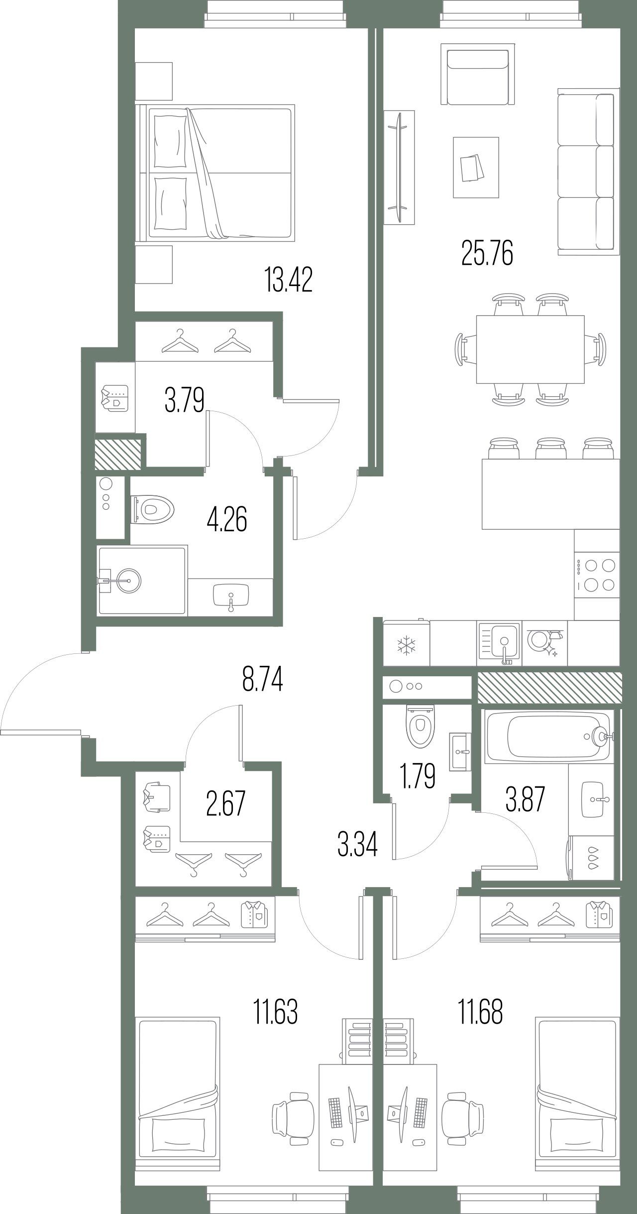 3-комнатная квартира, 90.97 м²; этаж: 3 - купить в Санкт-Петербурге