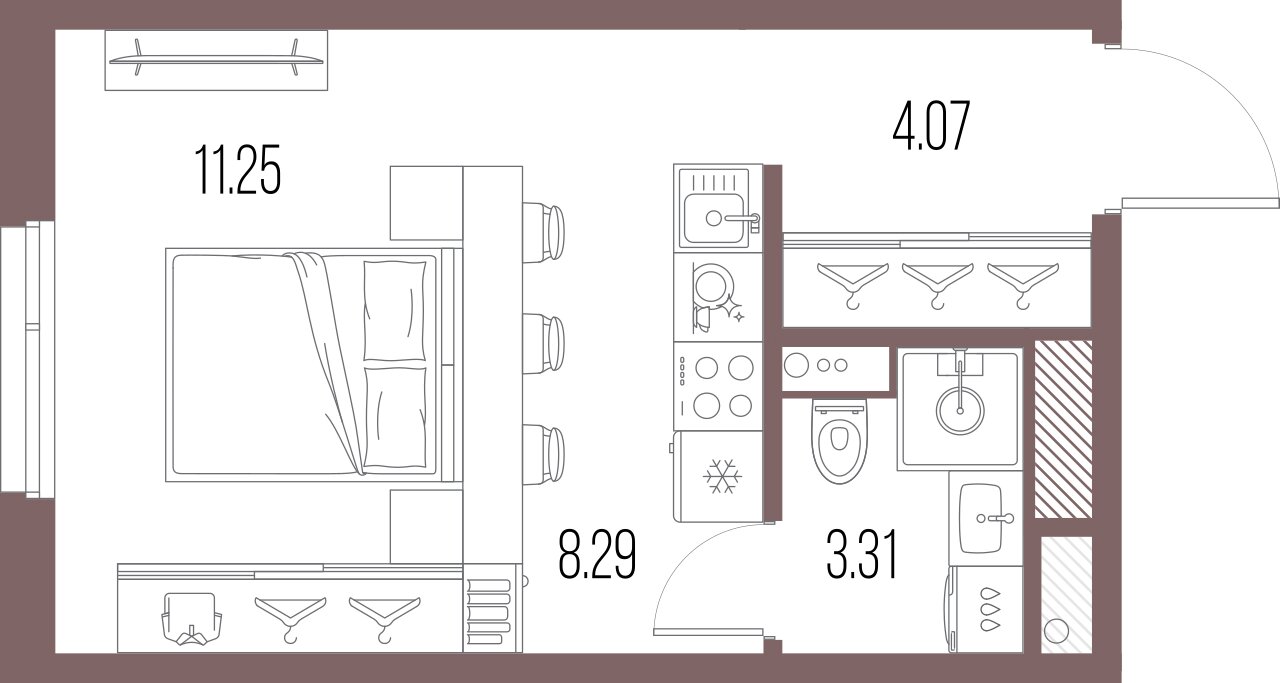 1-комнатная квартира, 26.92 м²; этаж: 8 - купить в Санкт-Петербурге