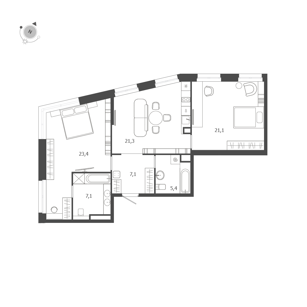 2-комнатная квартира  №246 в ЛДМ: 85.2 м², этаж 7 - купить в Санкт-Петербурге