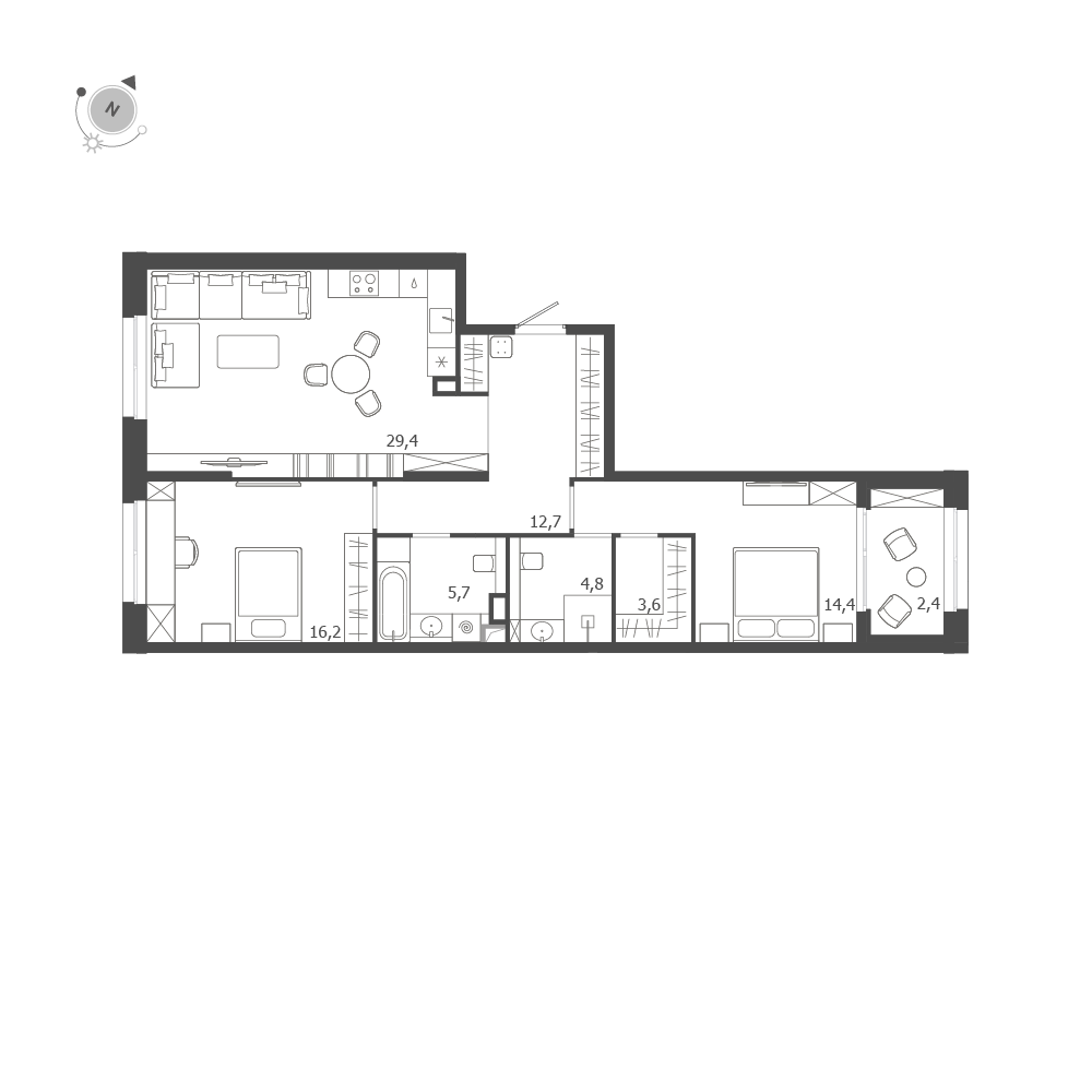 2-комнатная квартира  №101 в ЛДМ: 88.8 м², этаж 4 - купить в Санкт-Петербурге