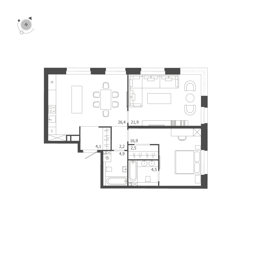 2-комнатная квартира  №295 в ЛДМ: 83.4 м², этаж 5 - купить в Санкт-Петербурге