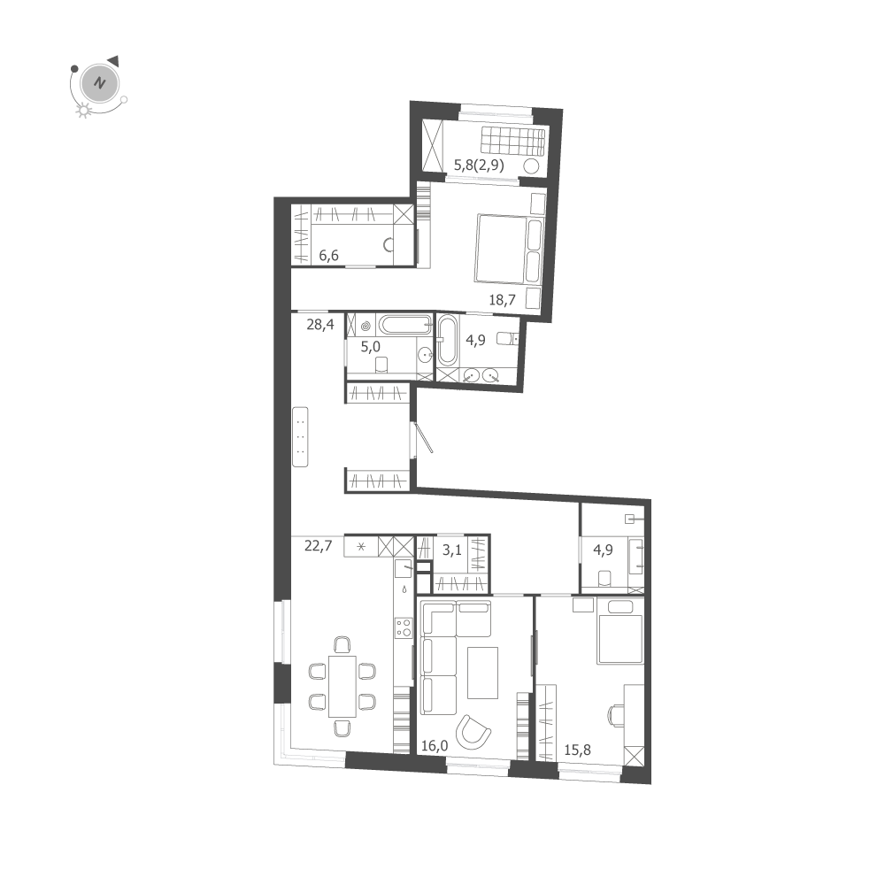 3-комнатная квартира  №324 в ЛДМ: 129 м², этаж 6 - купить в Санкт-Петербурге