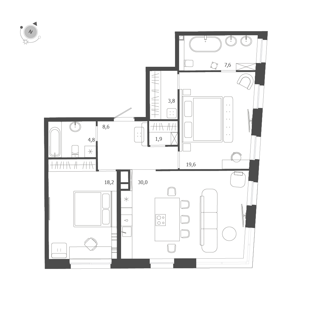 2-комнатная квартира  №215 в ЛДМ: 94.5 м², этаж 7 - купить в Санкт-Петербурге