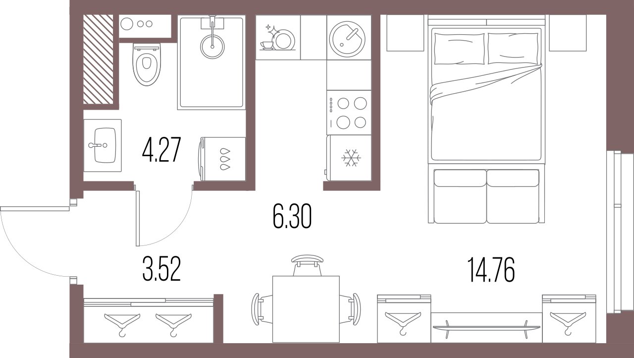 1-комнатная квартира  №251 в Legenda Васильевского: 28.85 м², этаж 5 - купить в Санкт-Петербурге