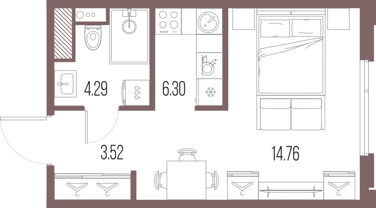 1-комнатная квартира №8 в: Legenda Васильевского: 28.87 м²; этаж: 10 - купить в Санкт-Петербурге