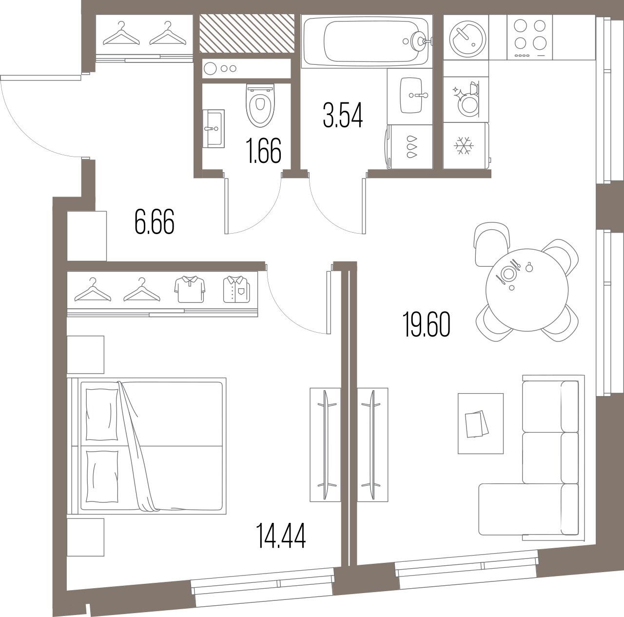 1-комнатная квартира  №400 в Legenda Васильевского: 45.9 м², этаж 2 - купить в Санкт-Петербурге