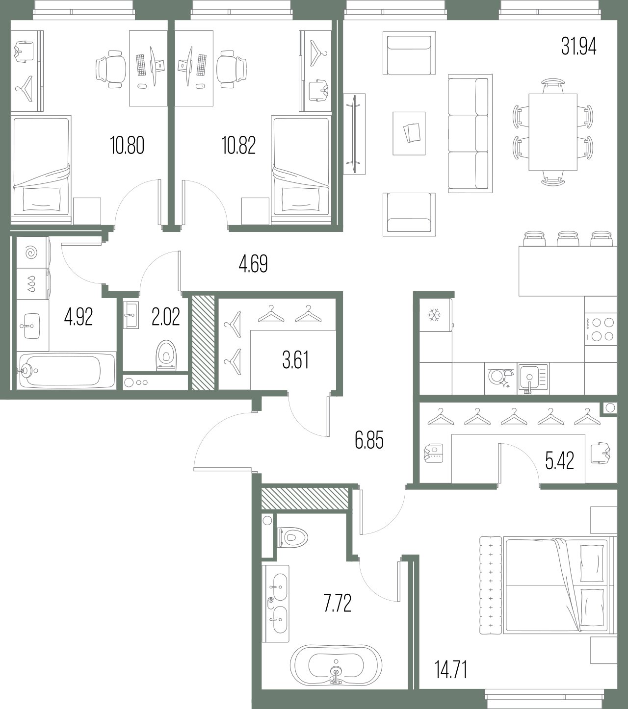 3-комнатная квартира, 103.5 м²; этаж: 10 - купить в Санкт-Петербурге