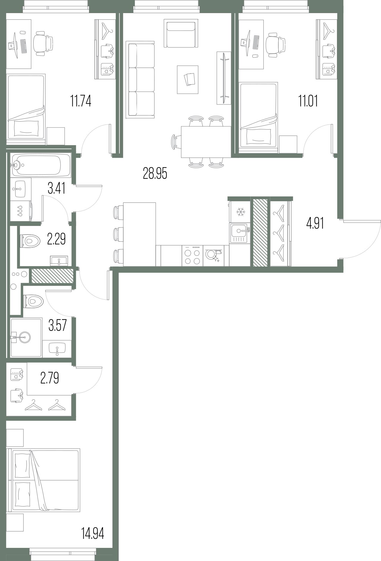 3-комнатная квартира №8 в: Legenda Васильевского: 83.61 м²; этаж: 10 - купить в Санкт-Петербурге